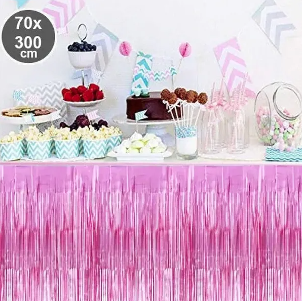 Pembe Püsküllü Masa Eteği 70*300 cm